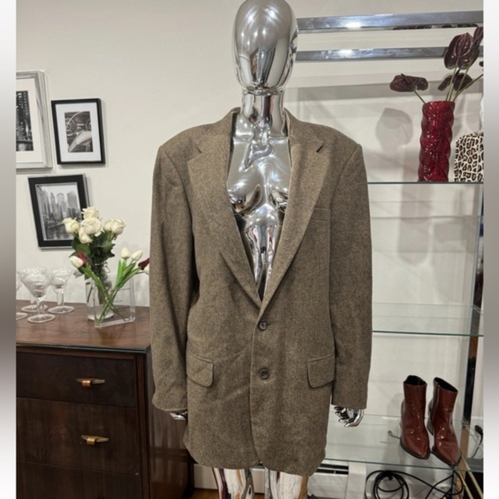 Vintage Mens Wool Cashmere Brown Plaid Blazer L Soft Wool Cashmere H